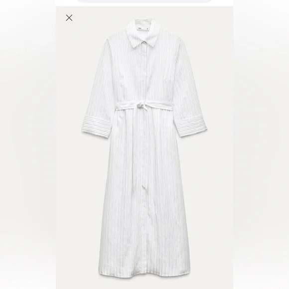 Zara STRIPED SHIRT DRESS ZW COLLECTION $89.90 Size Large NWT - Picture 3 of 7